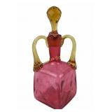 European Cranberry Glass Cruet with Amber Reeded D