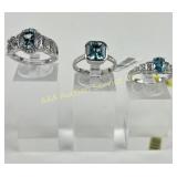(3) 925 Sterling Rings with Blue and Clear Stones