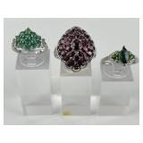 (3) 925 Sterling Silver Rings with Gemstones weigh