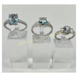 (3) 925 Sterling Silver Rings featuring Blue Gemst