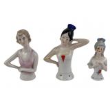 German Porcelain Half Doll Pin Cushion Holders