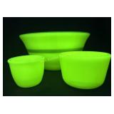 McKee Uranium Custard Dishes and Green Banded Mixi