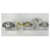 (3) 925 Sterling Silver Rings with Gemstones weigh