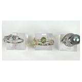 (3) 925 Sterling Silver Rings with Gemstones and P