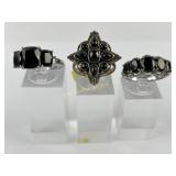 (3) 925 Sterling Silver Rings with Black Stones we
