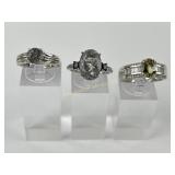 (3) 925 Sterling Silver Rings with Gemstone Accent