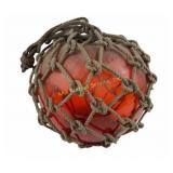 Red Glass Fishing Float with Rope Netting