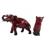 Royal Doulton Flambe Cat and Elephant Figurines
