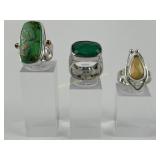 (3) Sterling Silver Rings w/Stones