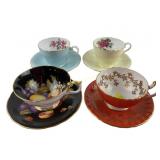 (4) Aynsley Bone China Teacups and Matching Saucer