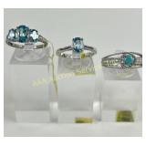 (3) 925 Sterling Rings with Blue Stones weighing 2