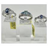 (3) 925 Sterling Silver Rings made in India, featu