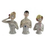 German Porcelain Half Doll Pin Cushion Holders