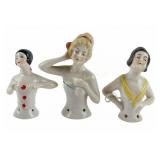 German Porcelain Half Doll Pin Cushion Holders