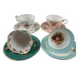 (4) Aynsley Bone China Teacups and Matching Saucer