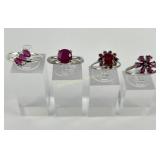 (4) 925 Sterling Silver Rings featuring Pink Gemst