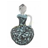 Victorian Spelter Overlay Glass Cruet, Pale Blue 1