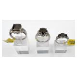 (3) 925 Sterling Silver Rings with Black Gemstones