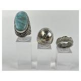 (3) Sterling Rings, (2) With Stones