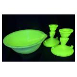 McKee Uranium Custard Glass Bowl and Two Unmarked