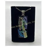 925 Silver Necklace with Dichroic Glass Pendant. C