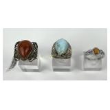 (3) 925 Sterling Silver Rings with Gemstone Settin