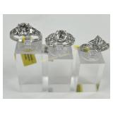 (3) 925 Sterling Silver Rings with Clear Stone Acc