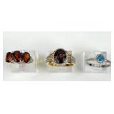(3) 925 Sterling Silver Gemstone Rings with Blue a
