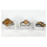 (3) 925 Sterling Rings with Orange and Pink Stones