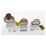 (3) 925 Sterling Silver Rings with Gemstone Accent