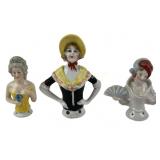 German Porcelain Half Doll Pin Cushion Holders
