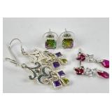 (3) Pairs Sterling & Gemstone Earrings