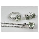 Sterling & Pale Green Stone Jewelry Set