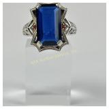 Art Deco Style Sterling Ring Cobalt & Red Stones