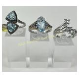 (3) 925 Sterling Silver Rings, one made in India,