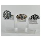(3) 925 Sterling Silver Rings featuring Clear and