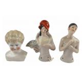 German Porcelain Half Doll Pin Cushion Holders and