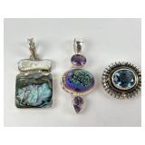 (3) Sterling Pendants Stones & Abalone