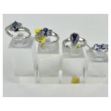 (4) 925 Sterling Silver Rings with Tanzanite Stone