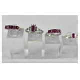 (4) 925 Sterling Silver Rings featuring Pink Gemst