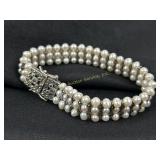Sterling, Cultured Pearl & Marcasite Bracelet