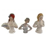 German Porcelain Half Doll Pin Cushion Holders
