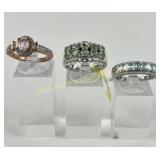 (3) 925 Sterling Silver Rings, two made in India,