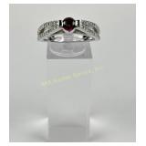14k White Gold, Garnet & Diamond Ring