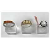 (3) 925 Sterling Silver Rings with Gemstones and P