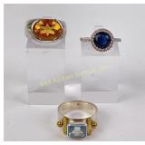 (3) Sterling & Gemstone Rings