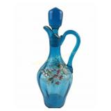 Victorian Blue Enameled Glass Panel Optic Cruet 19