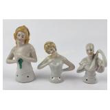 German Porcelain Half-Doll Pin Cushion Holders