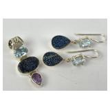 Sterling Pendant & Earrings w/Colored Stones