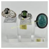 (3) 925 Sterling Silver Rings with Gemstone Accent